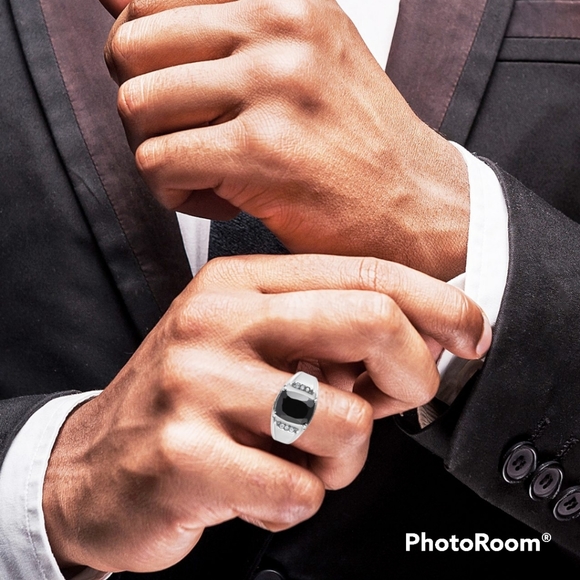 Men's Ring, Natural Thai Black Spinel and Zircon Gems. Non-Tarnish S Steel, 12  - Picture 5 of 5